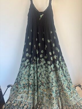 Free People Black and Green Floral Maxi Dress Size 8